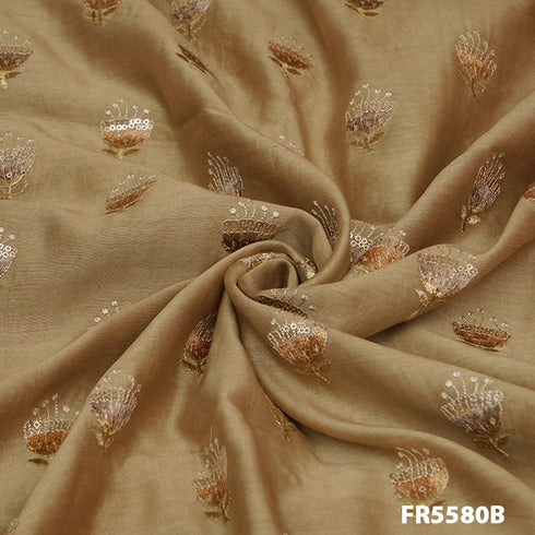 Embroidered Sequins Chanderi Silk Fabric-FR5580